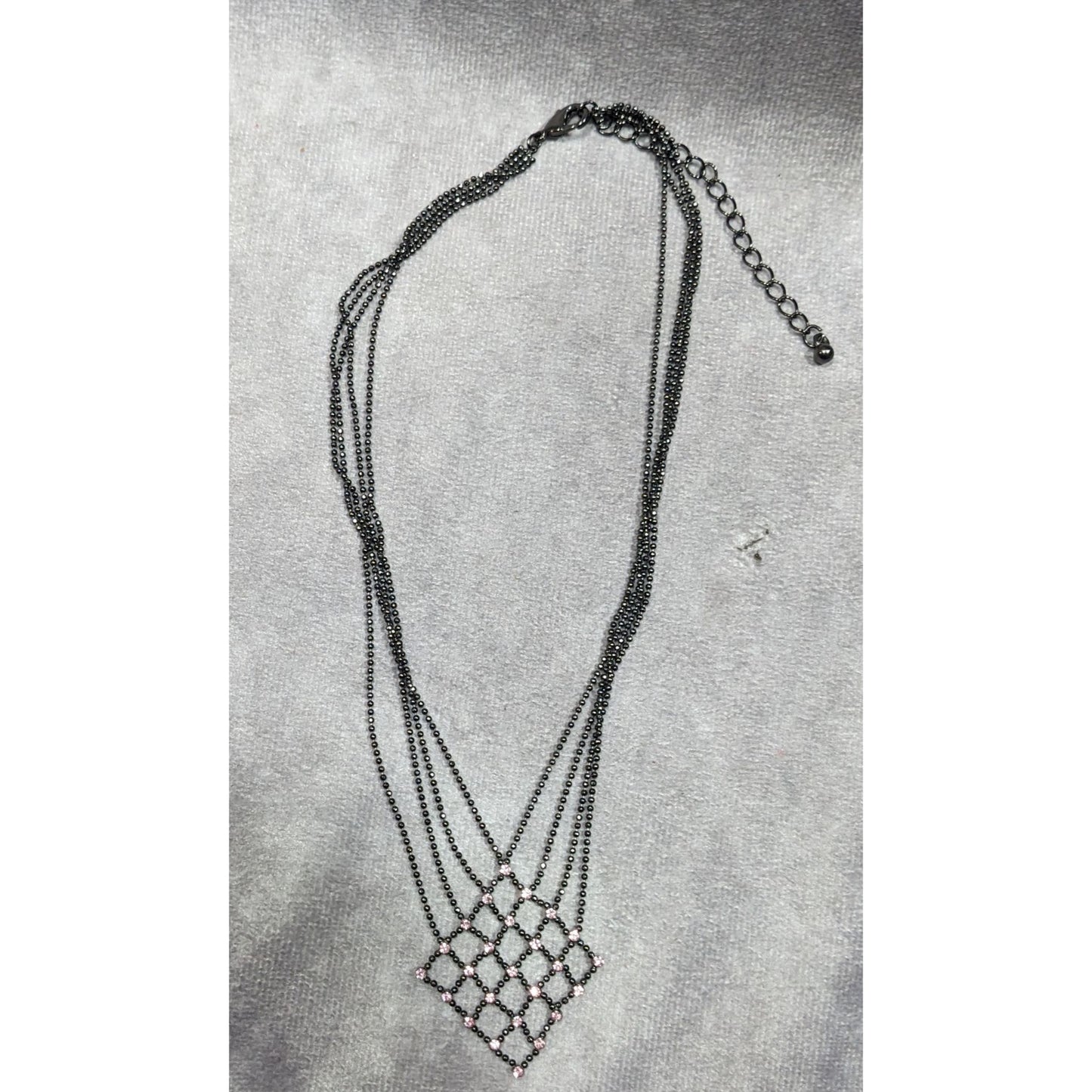 Pastel Goth Pink Rhinestone Chain Lattice Necklace