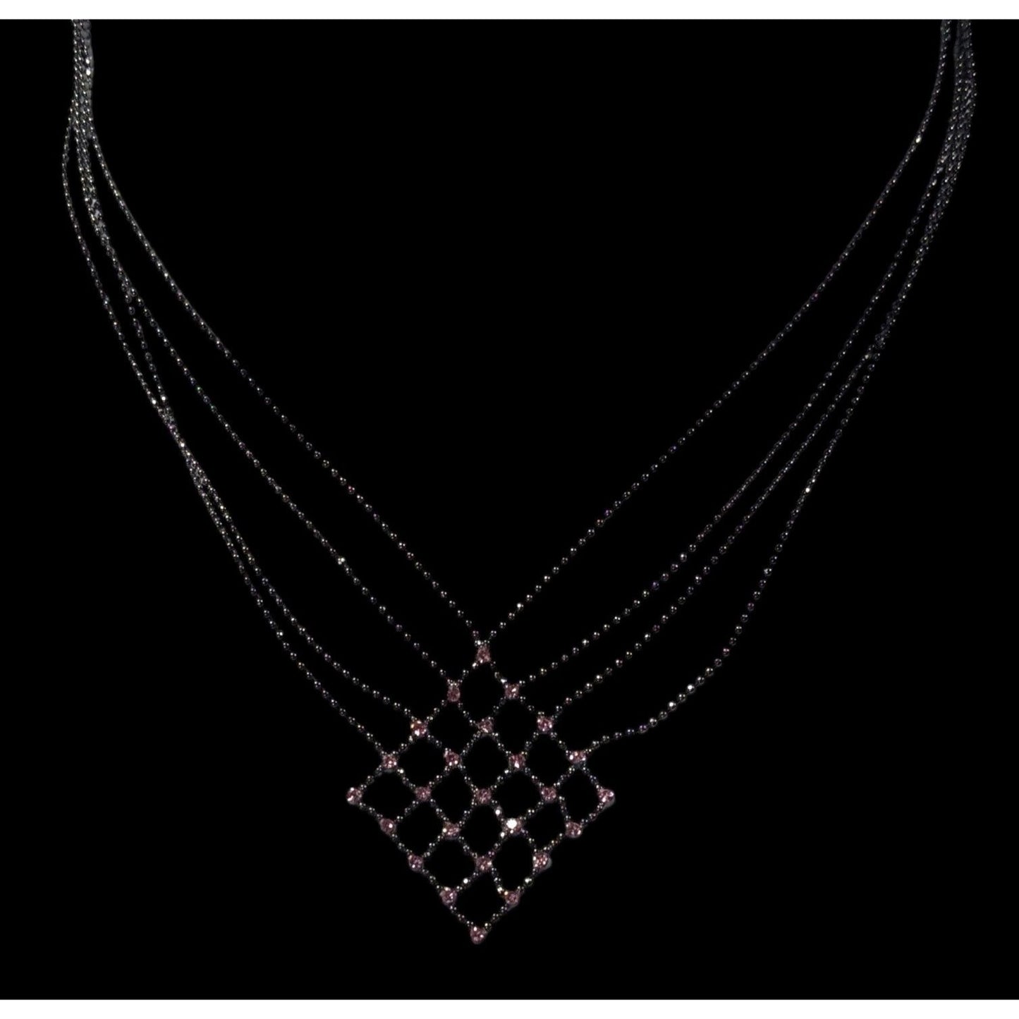 Pastel Goth Pink Rhinestone Chain Lattice Necklace