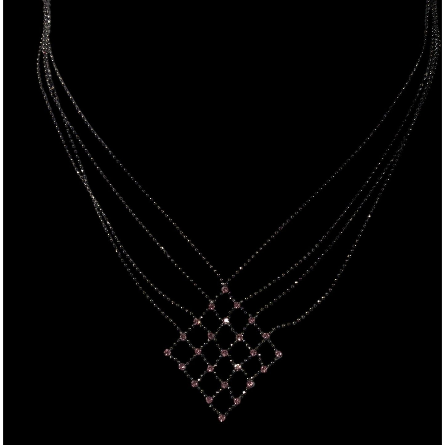 Pastel Goth Pink Rhinestone Chain Lattice Necklace