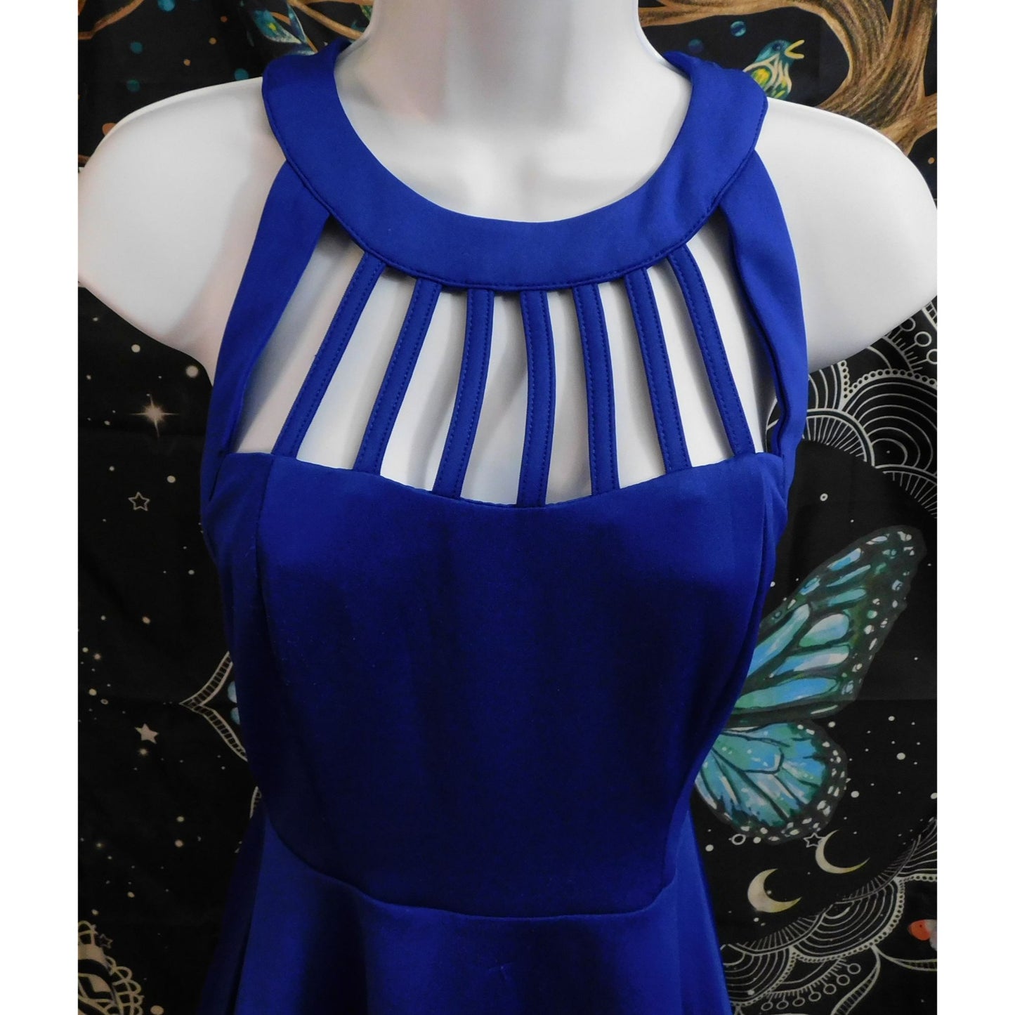 Trixxie Blue Cage Front Mini Dress Size 1