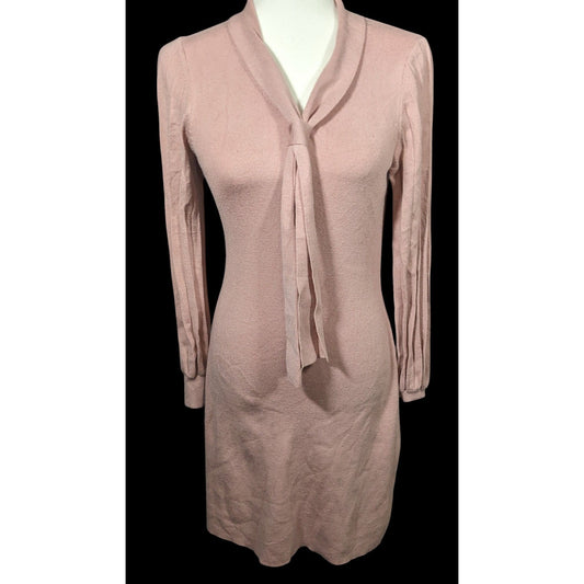 Vintage Coquette Light Pink Long Sleeve Tie V Neck Dress