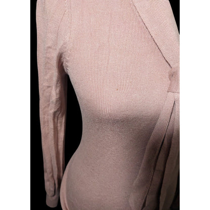 Vintage Coquette Light Pink Long Sleeve Tie V Neck Dress