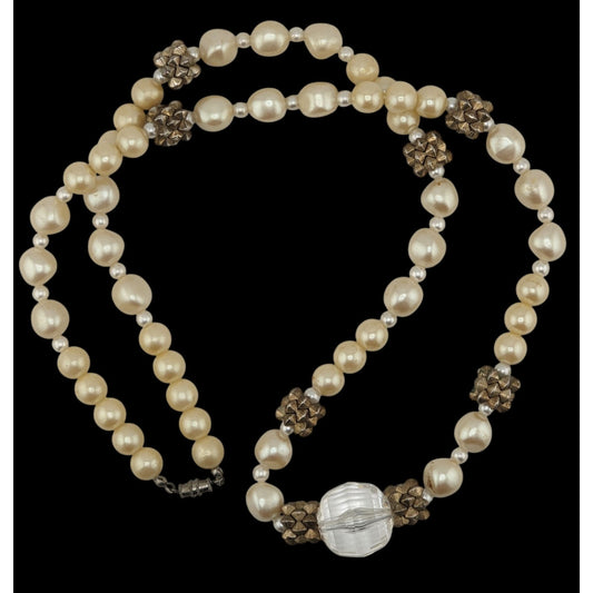 Vintage Glam Faux Pearl Necklace With Crystal Accent & Gold-Tone Beads