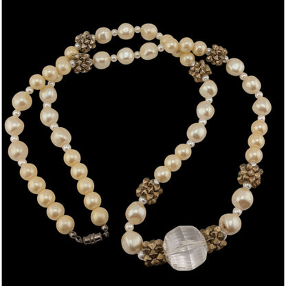 Vintage Glam Faux Pearl Necklace With Crystal Accent & Gold-Tone Beads