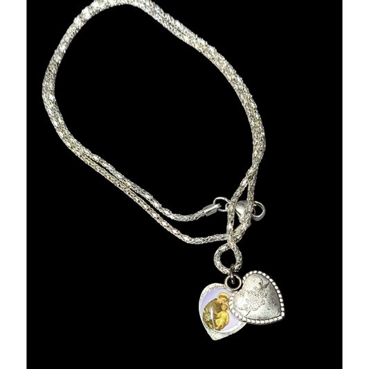 Vintage Religious Saint Anthony Pray For Me Heart Slide Locket Necklace