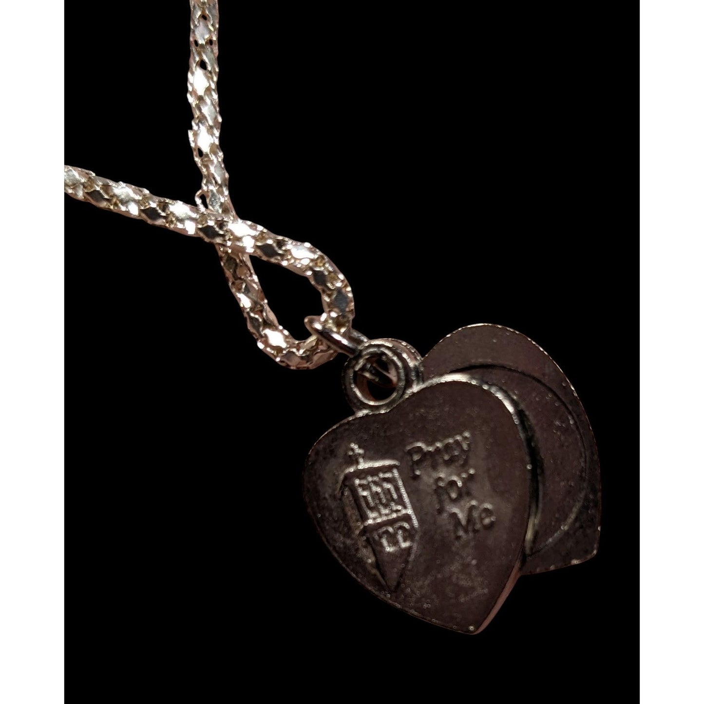 Vintage Religious Saint Anthony Pray For Me Heart Slide Locket Necklace