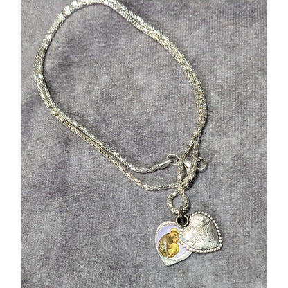 Vintage Religious Saint Anthony Pray For Me Heart Slide Locket Necklace
