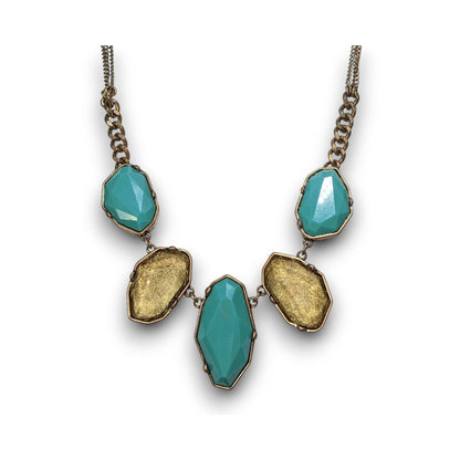 Boho Statement Faux Gem Turquoise Gold Tone Necklace 18 Inch
