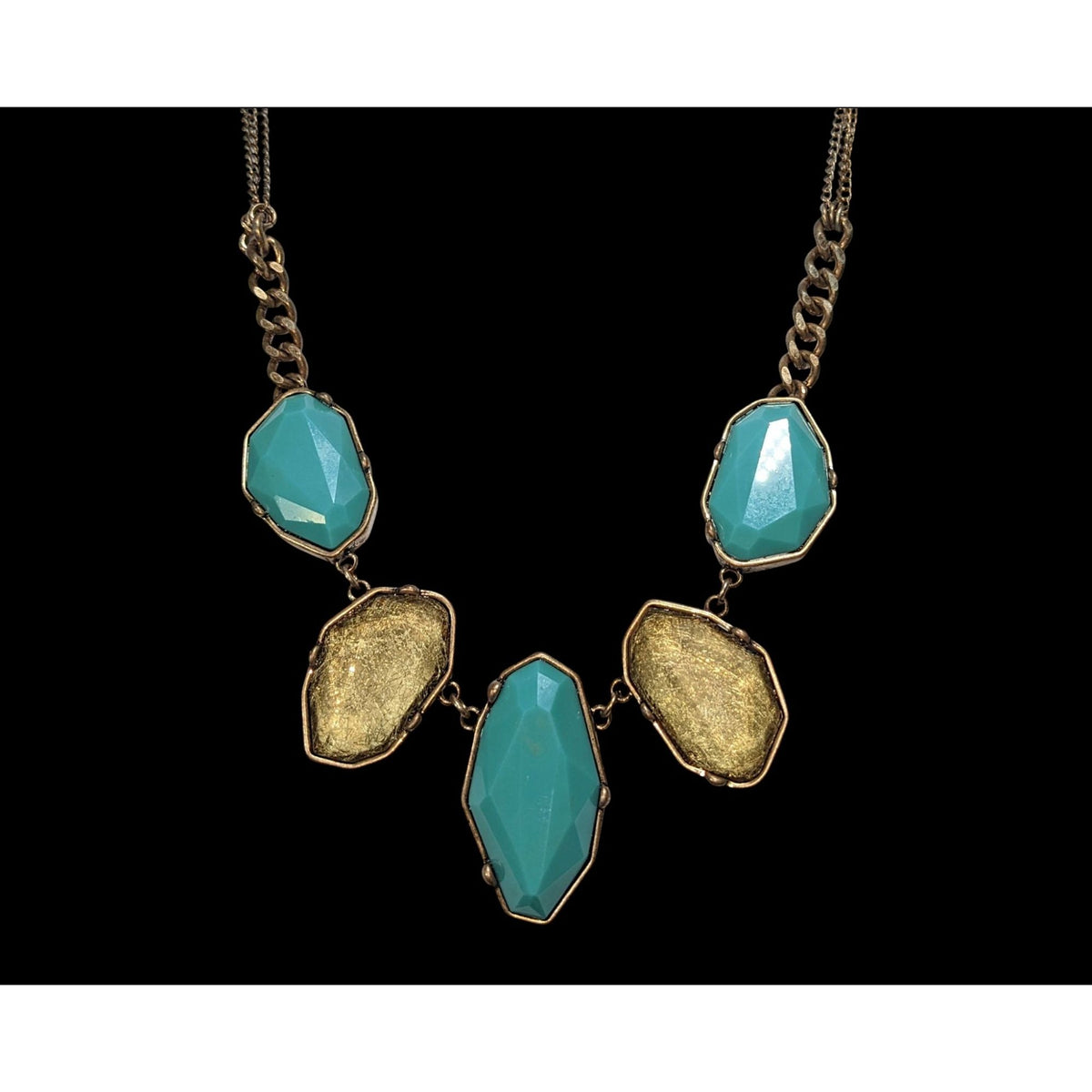 Boho Statement Faux Gem Turquoise Gold Tone Necklace 18 Inch