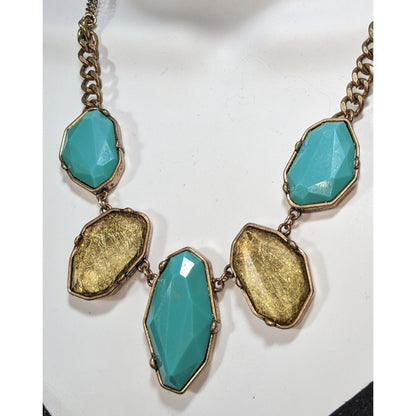 Boho Statement Faux Gem Turquoise Gold Tone Necklace 18 Inch