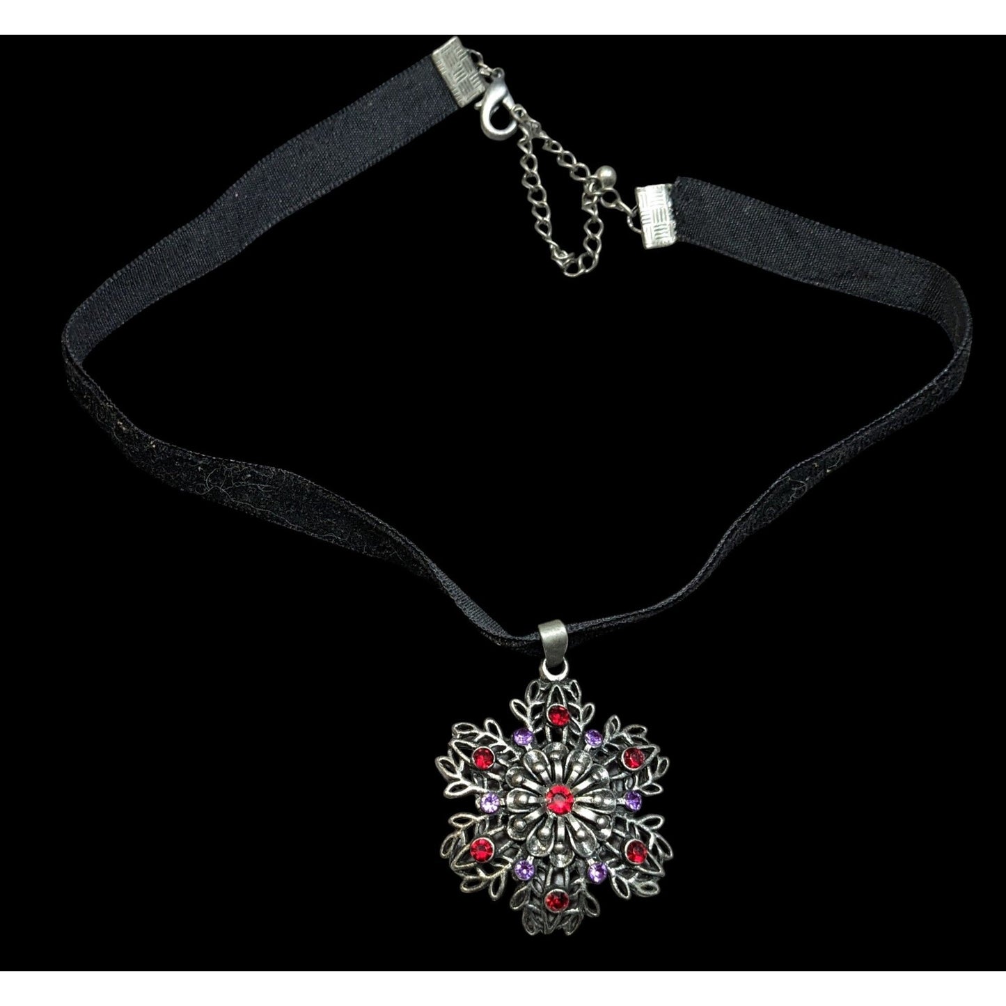Whimsygoth Floral Rhinestone Beaded Pendant Necklace