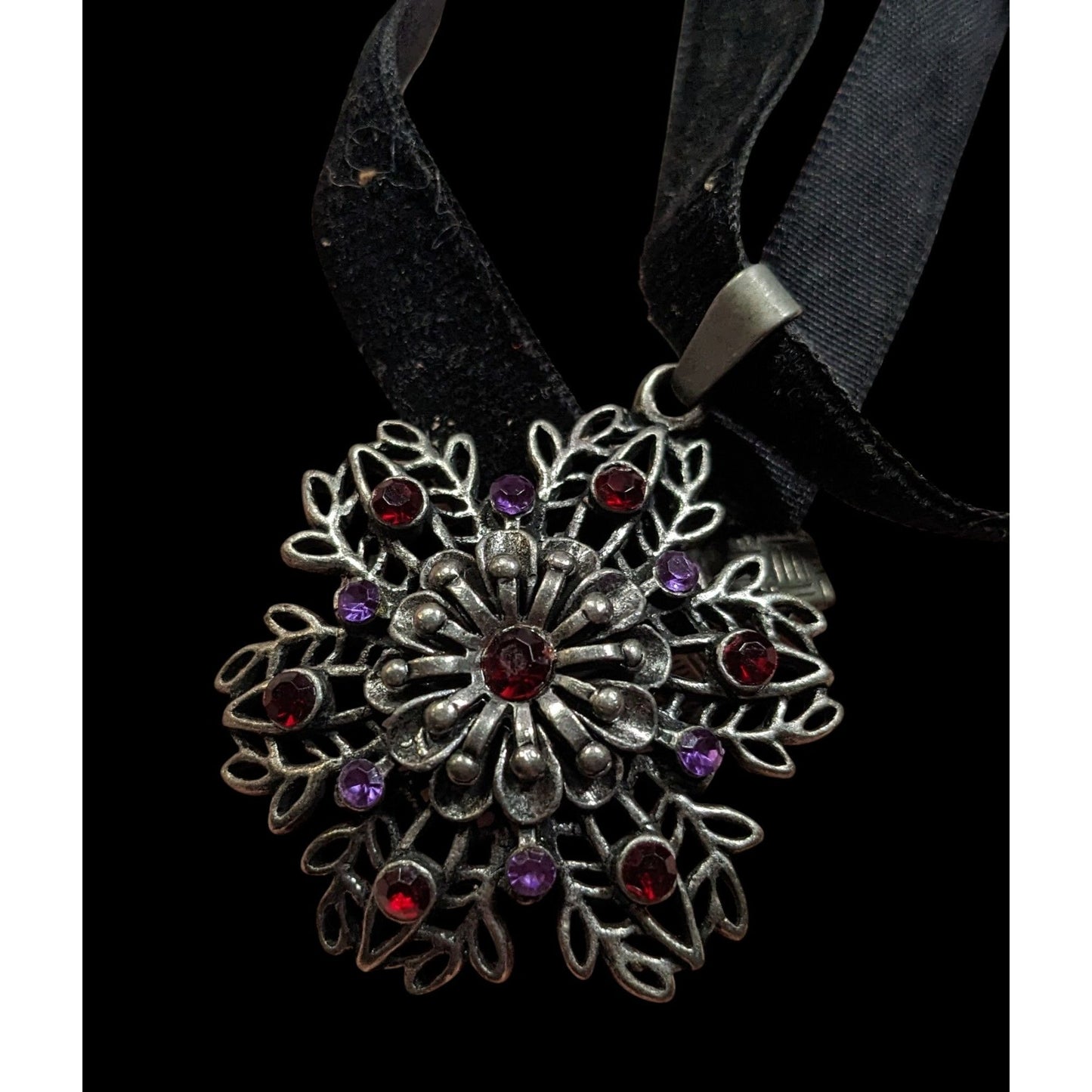 Whimsygoth Floral Rhinestone Beaded Pendant Necklace