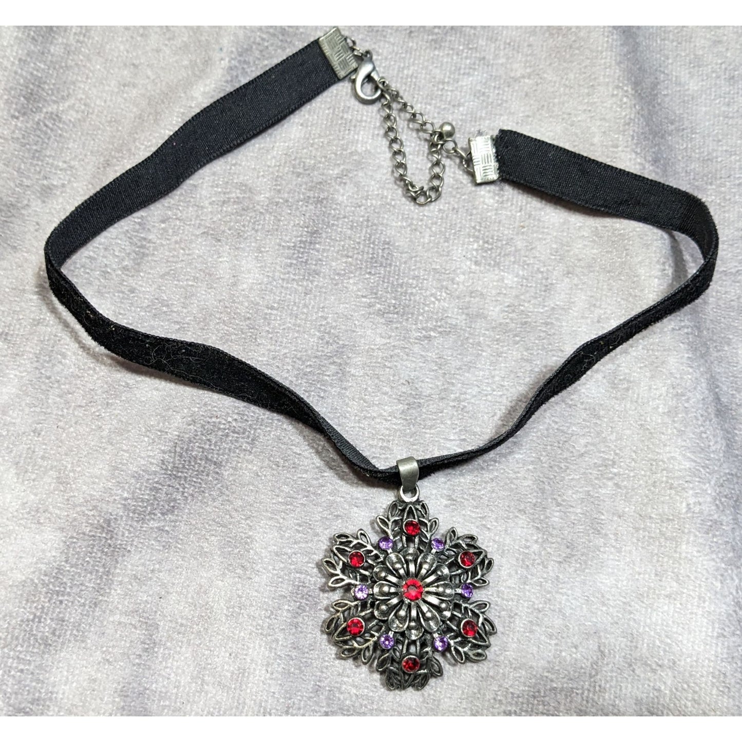 Whimsygoth Floral Rhinestone Beaded Pendant Necklace