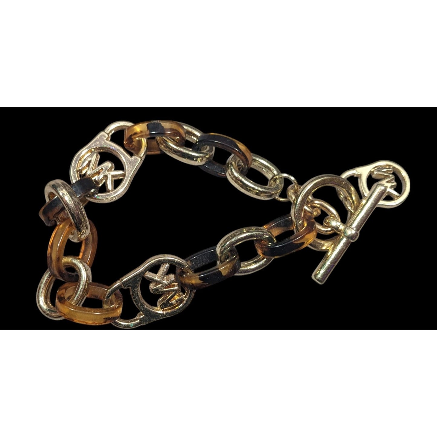 Michael Kors Preppy Tortoise And Gold Tone Link Bracelet