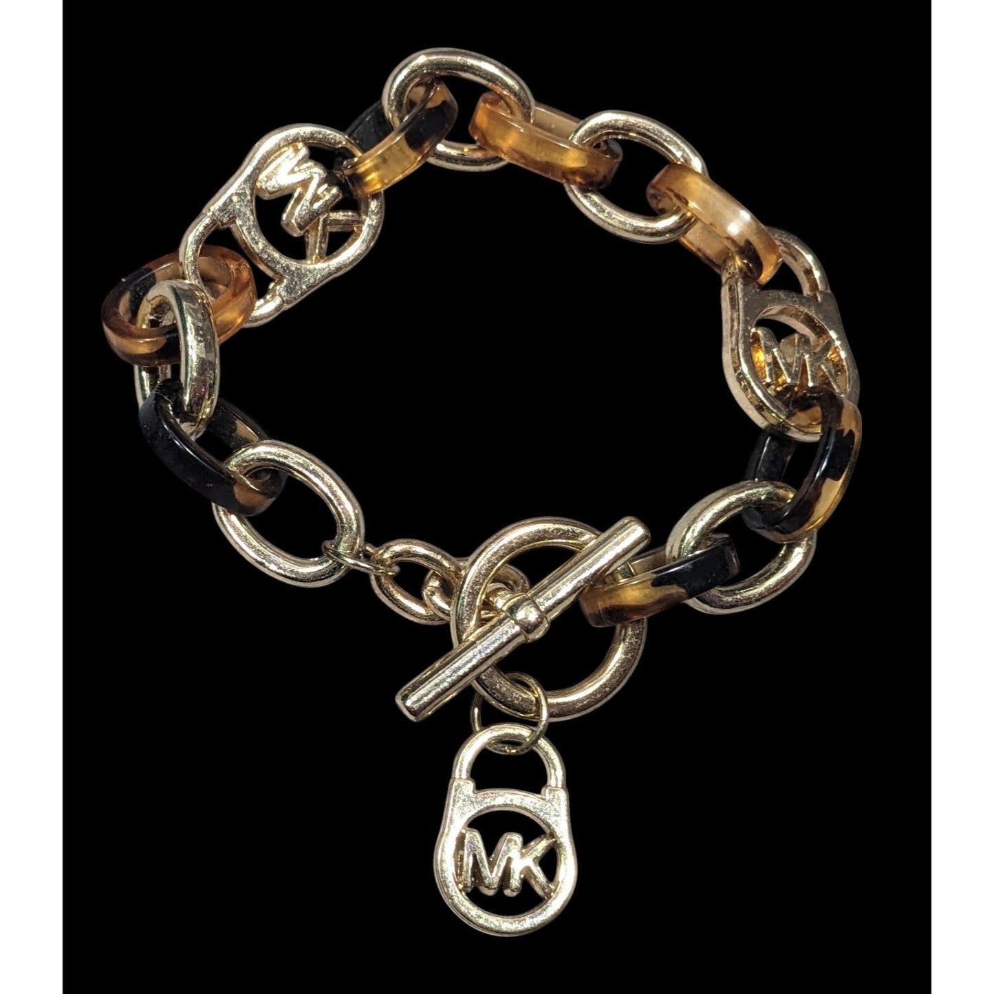 Michael Kors Preppy Tortoise And Gold Tone Link Bracelet