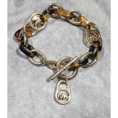 Michael Kors Preppy Tortoise And Gold Tone Link Bracelet