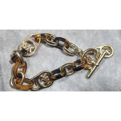 Michael Kors Preppy Tortoise And Gold Tone Link Bracelet