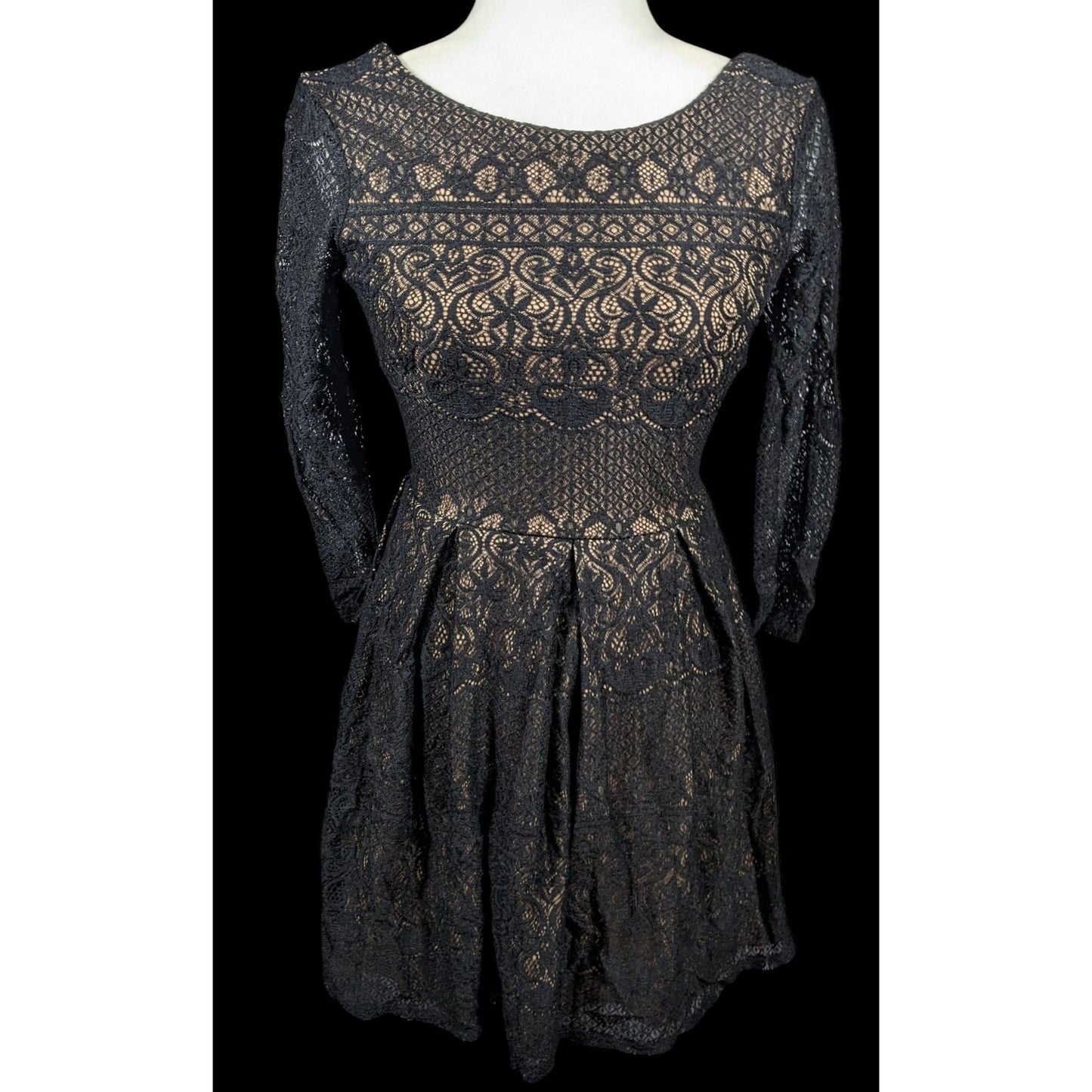 B Darlin Gothic Cream With Black Lace Overlay Knee Length Dress