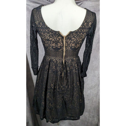 B Darlin Gothic Cream With Black Lace Overlay Knee Length Dress