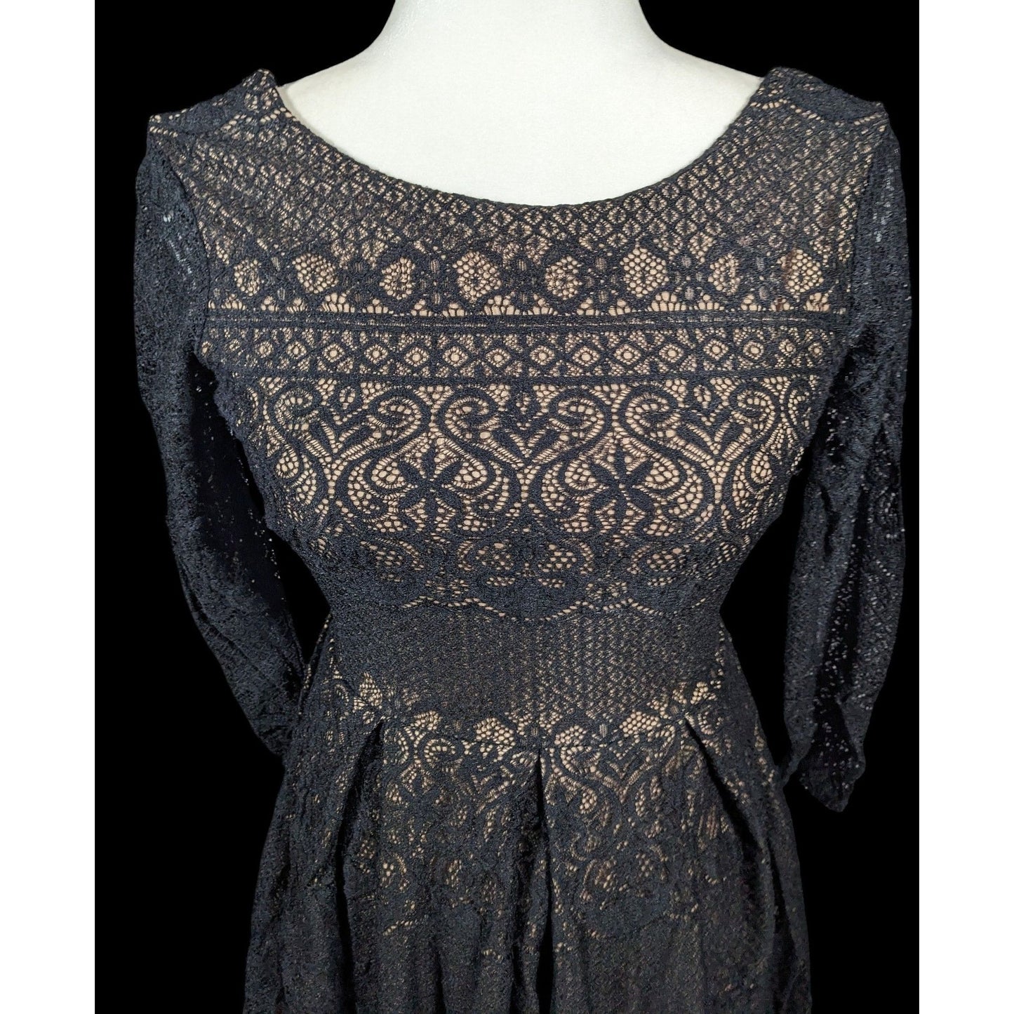 B Darlin Gothic Cream With Black Lace Overlay Knee Length Dress