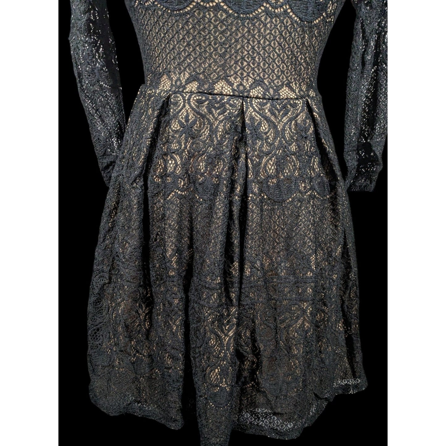 B Darlin Gothic Cream With Black Lace Overlay Knee Length Dress