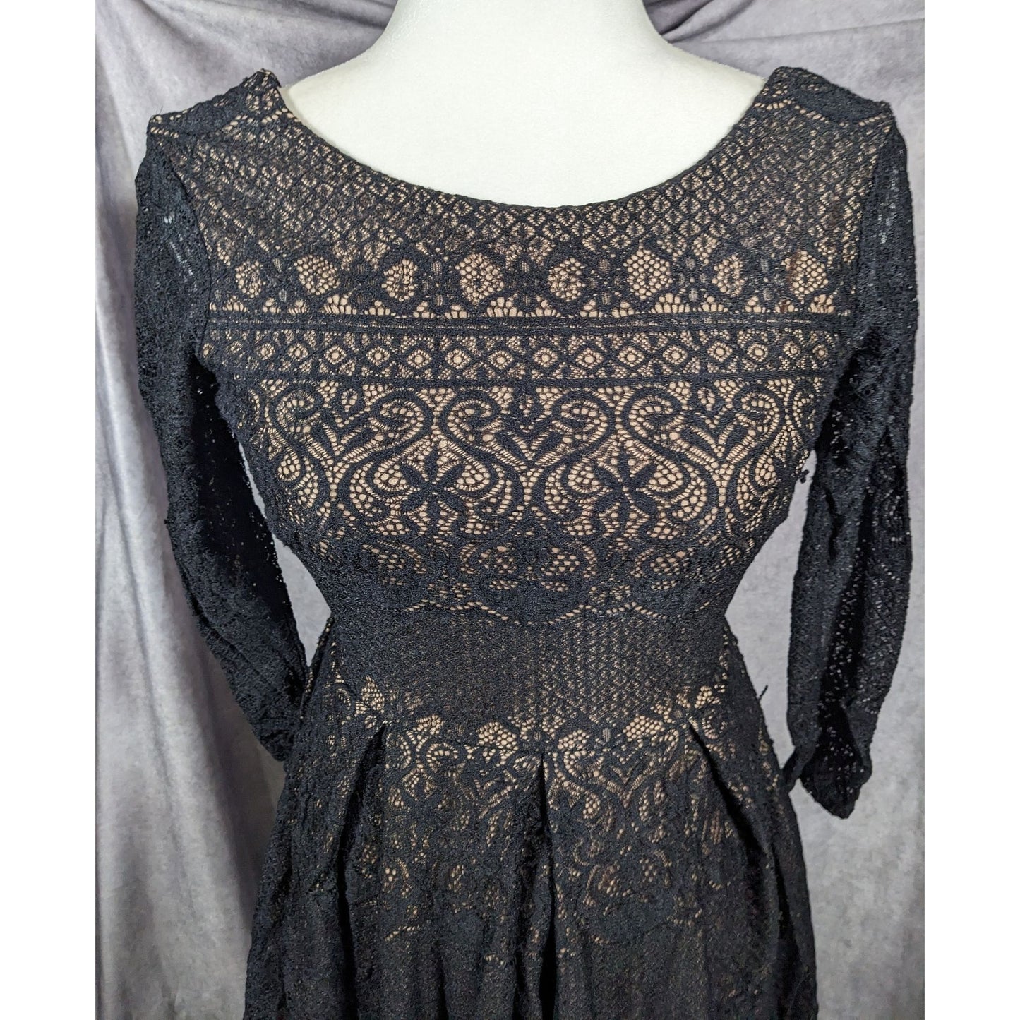 B Darlin Gothic Cream With Black Lace Overlay Knee Length Dress