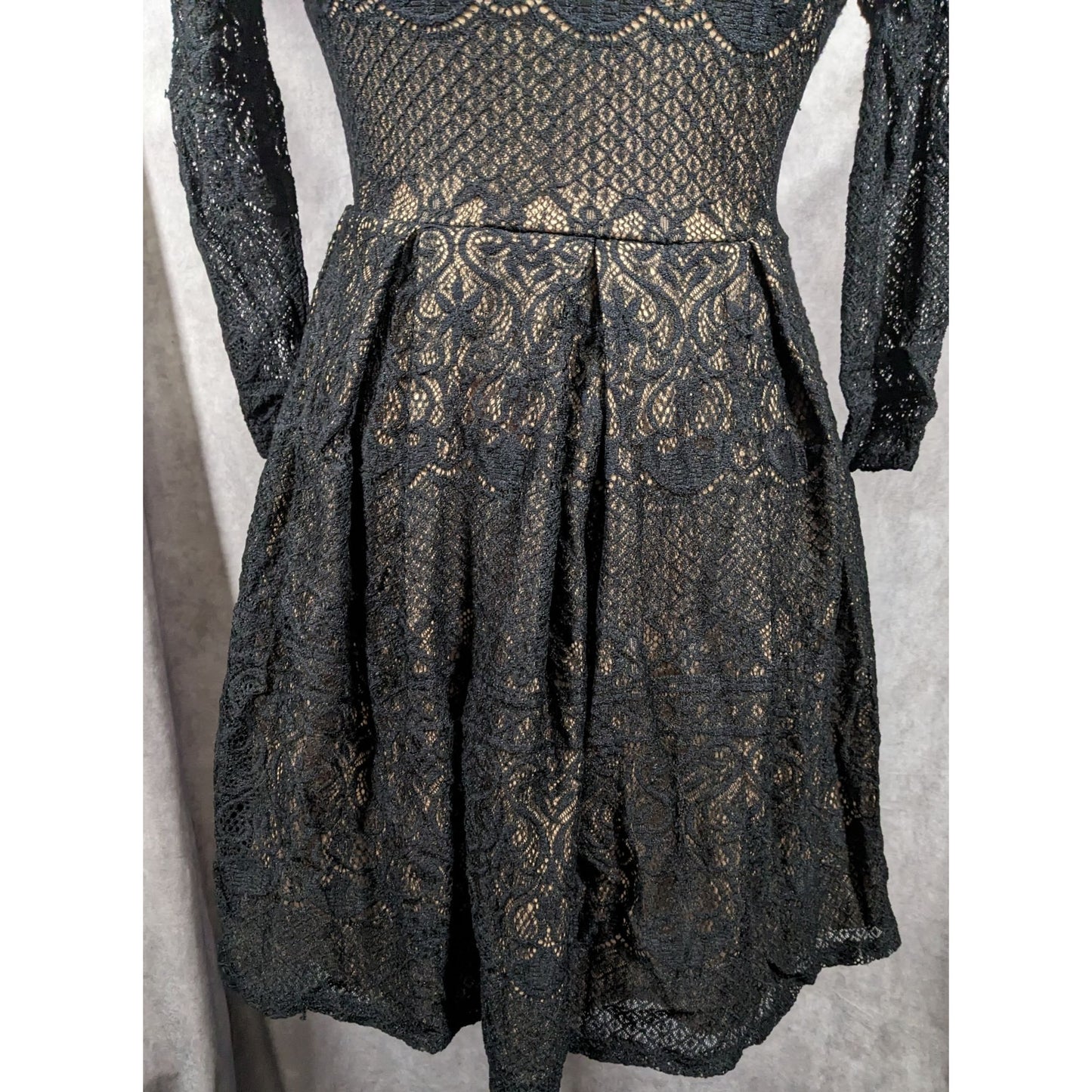 B Darlin Gothic Cream With Black Lace Overlay Knee Length Dress