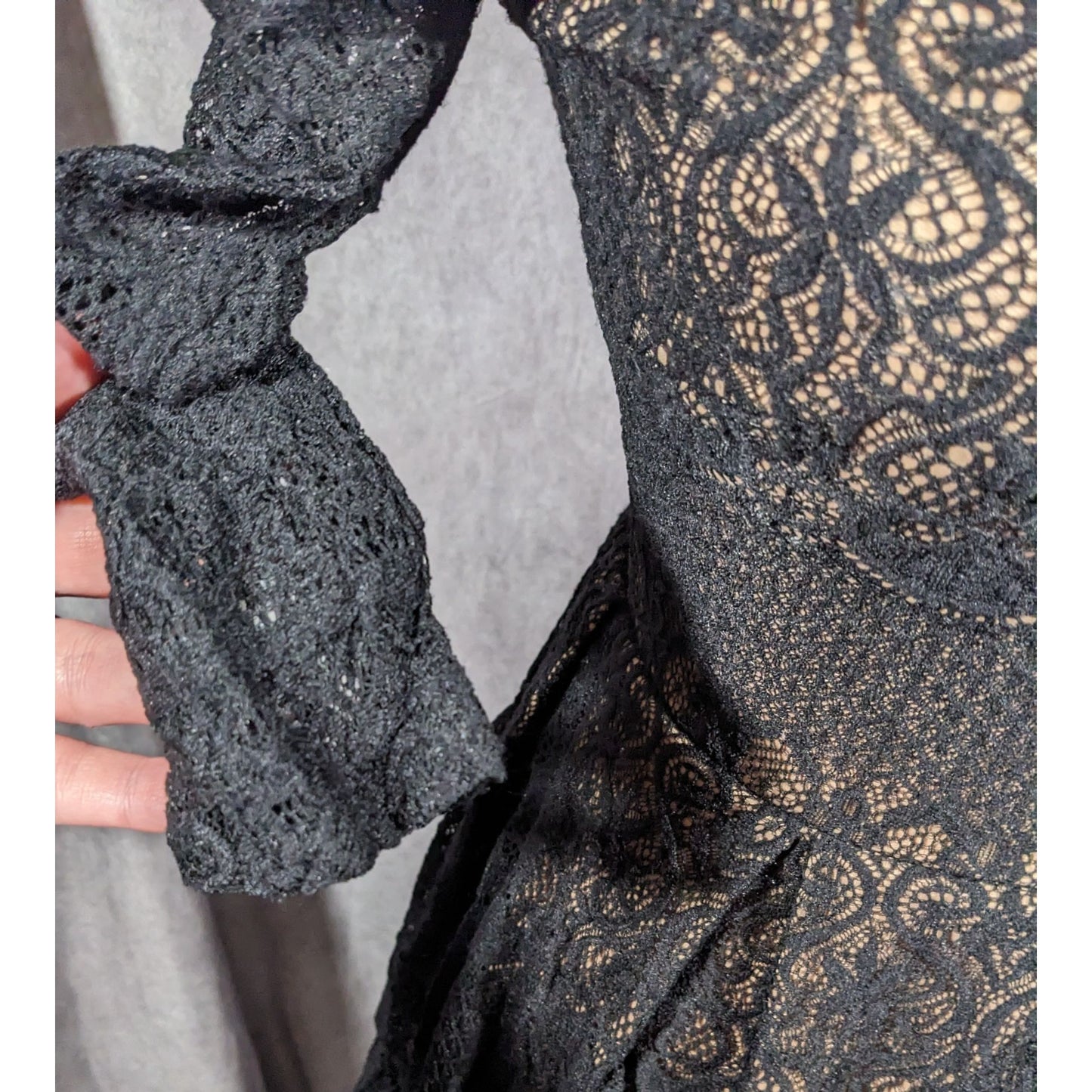 B Darlin Gothic Cream With Black Lace Overlay Knee Length Dress