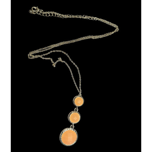 Funky Orange And Gold Tone Gemmed Graduated Pendant Necklace