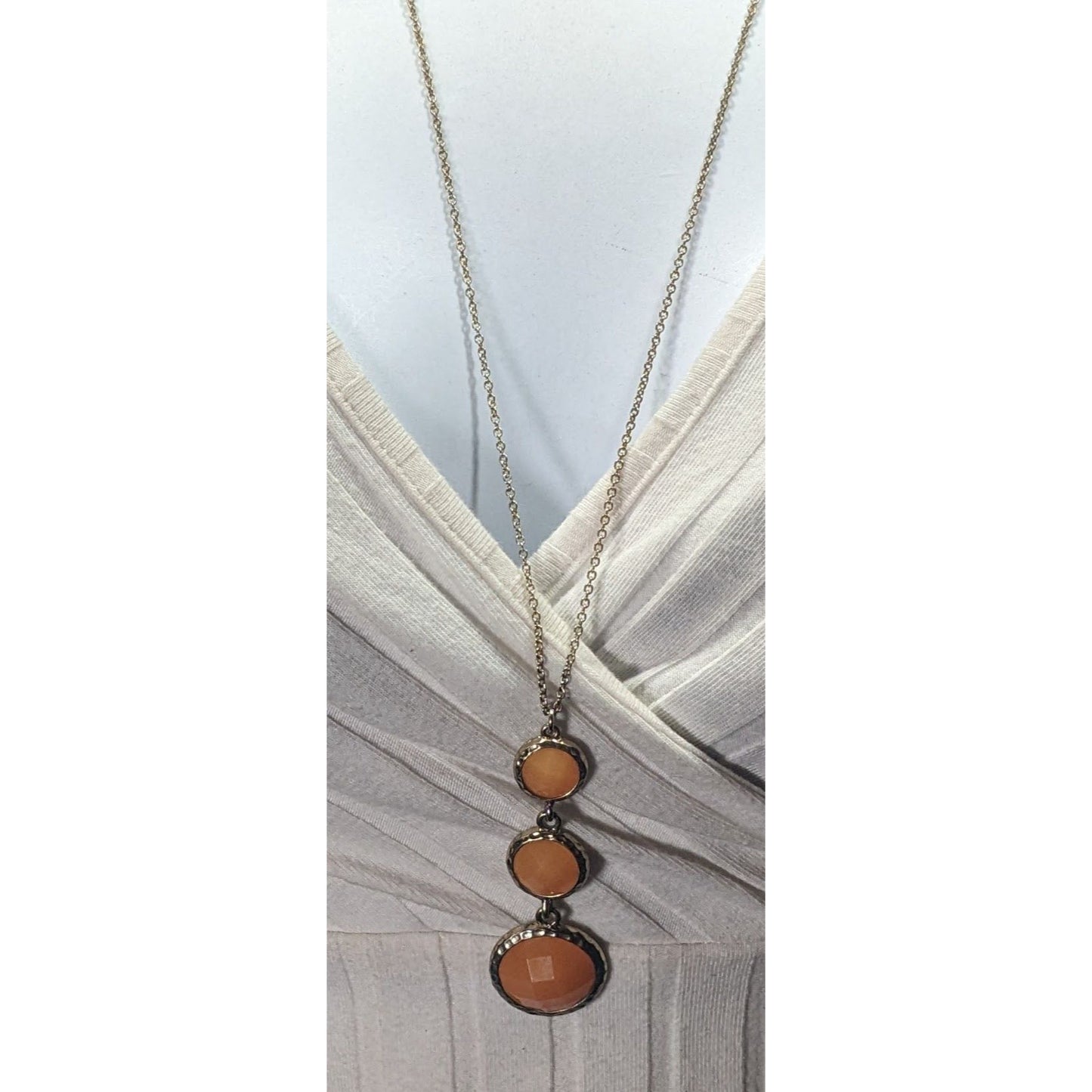 Funky Orange And Gold Tone Gemmed Graduated Pendant Necklace