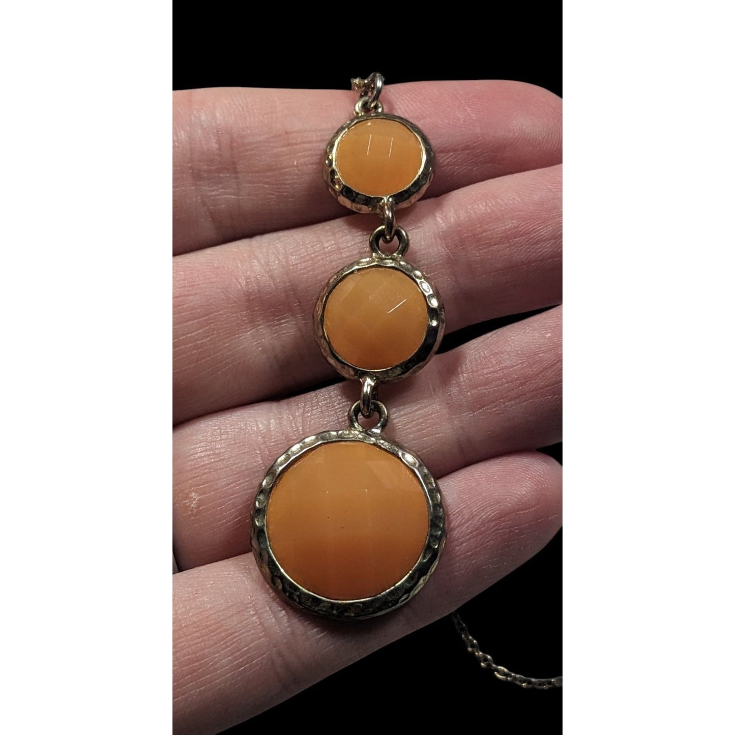 Funky Orange And Gold Tone Gemmed Graduated Pendant Necklace
