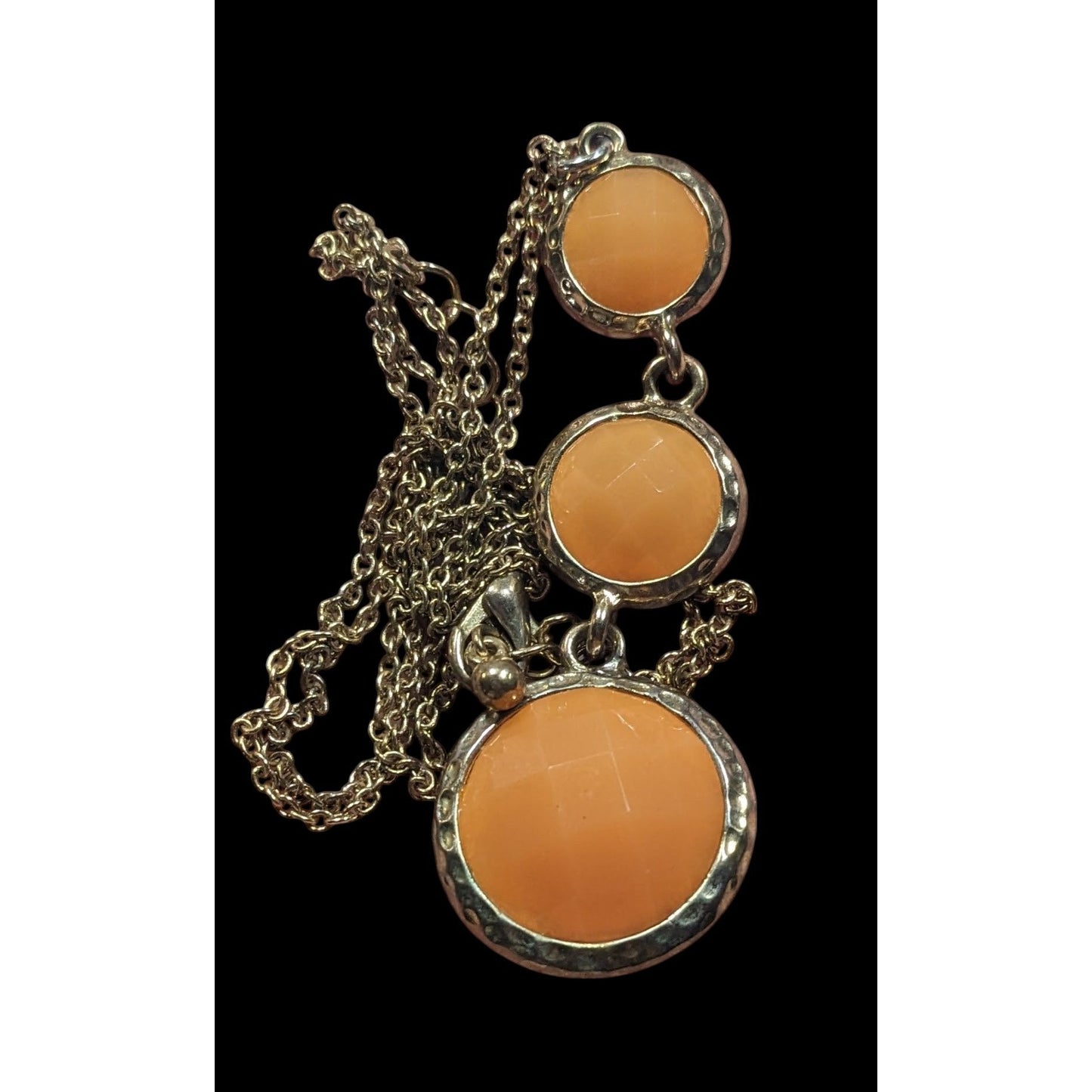 Funky Orange And Gold Tone Gemmed Graduated Pendant Necklace