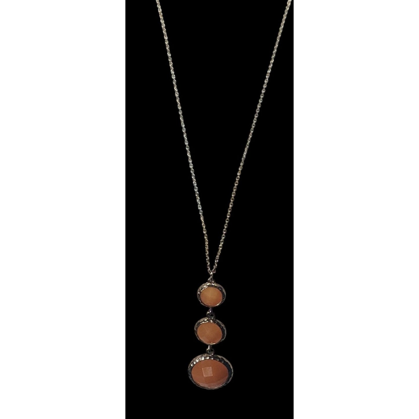 Funky Orange And Gold Tone Gemmed Graduated Pendant Necklace