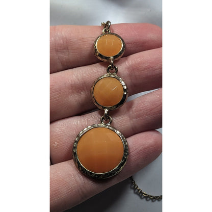 Funky Orange And Gold Tone Gemmed Graduated Pendant Necklace