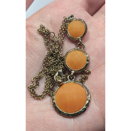 Funky Orange And Gold Tone Gemmed Graduated Pendant Necklace