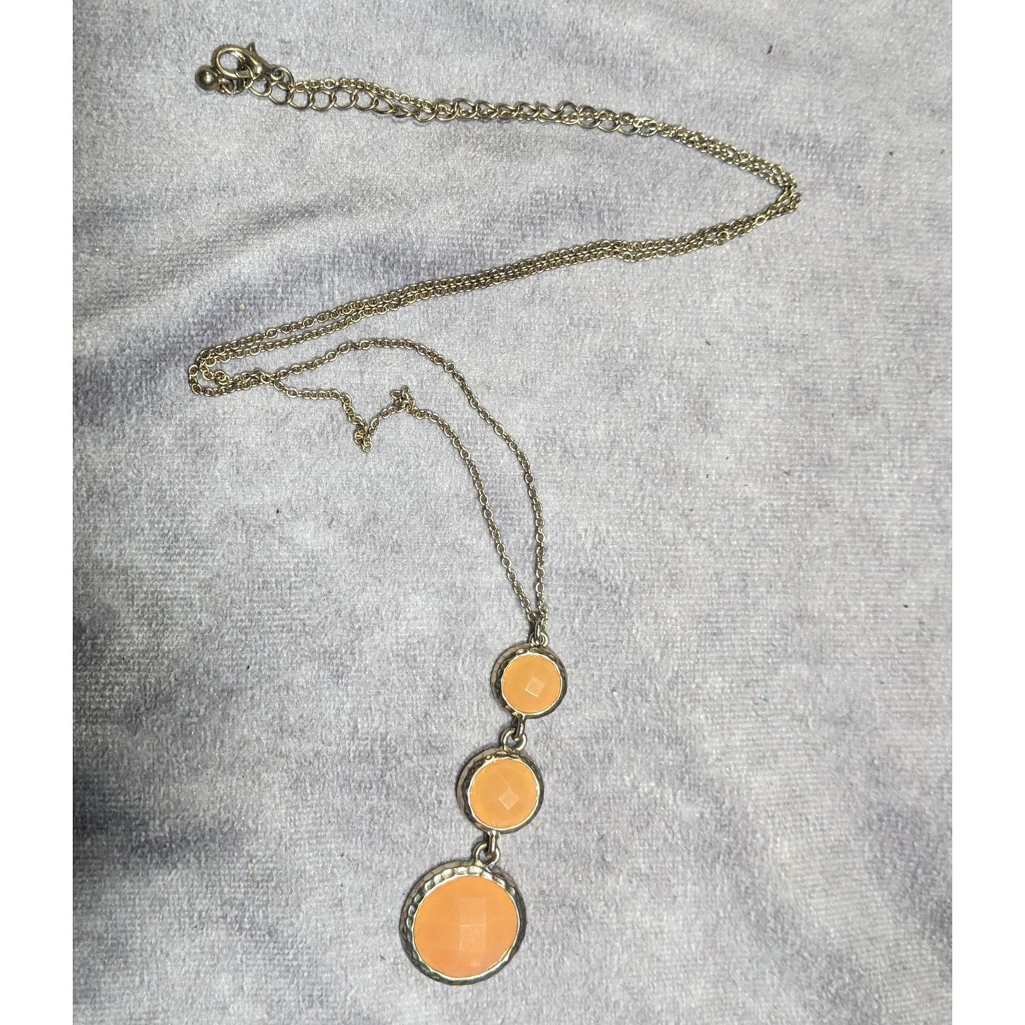 Funky Orange And Gold Tone Gemmed Graduated Pendant Necklace