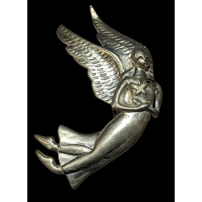 Vintage Angel Silver Tone Metal Visor Clip