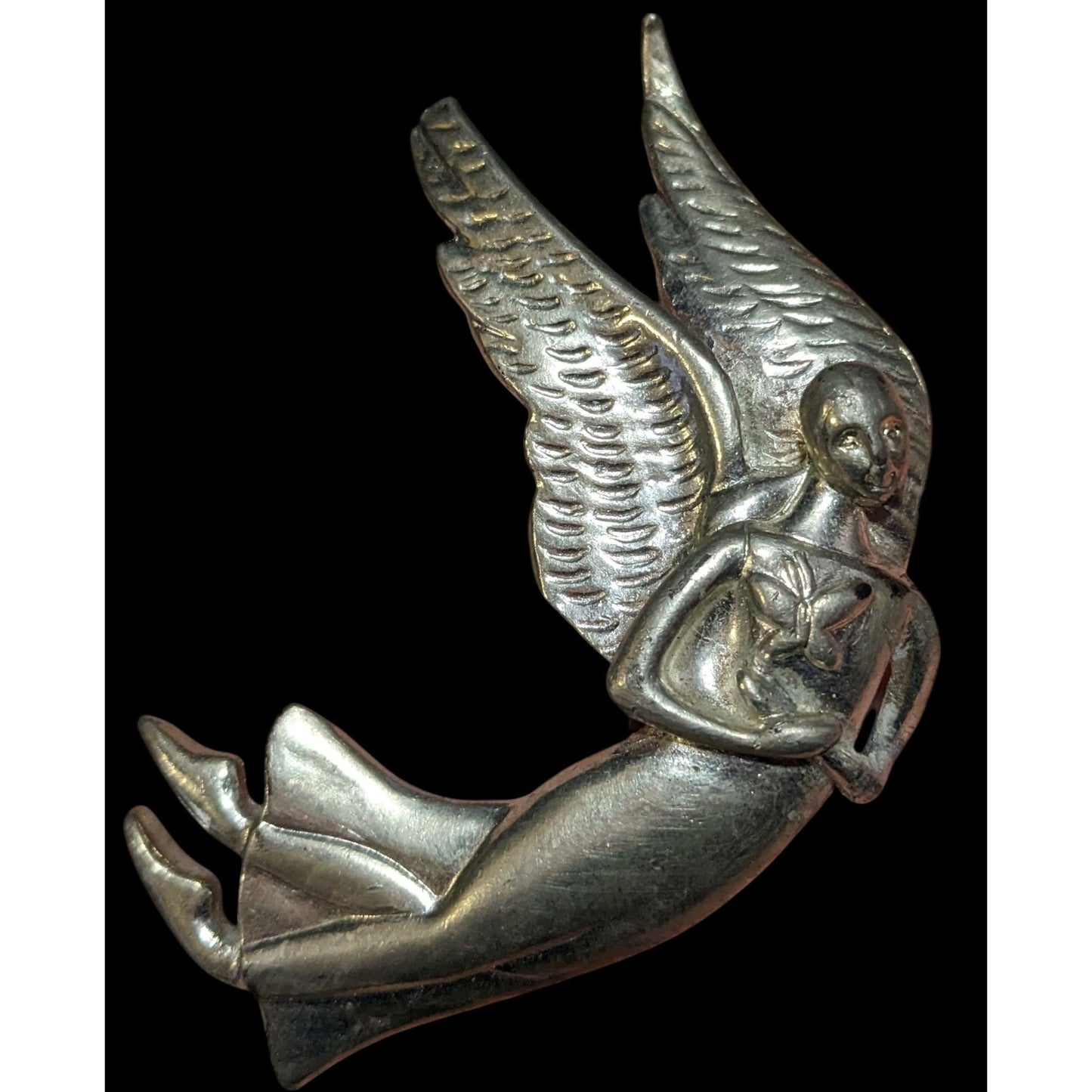 Vintage Angel Silver Tone Metal Visor Clip