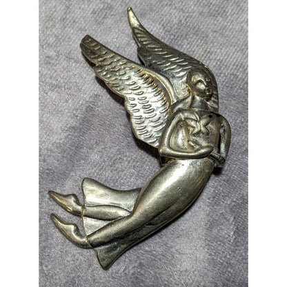 Vintage Angel Silver Tone Metal Visor Clip