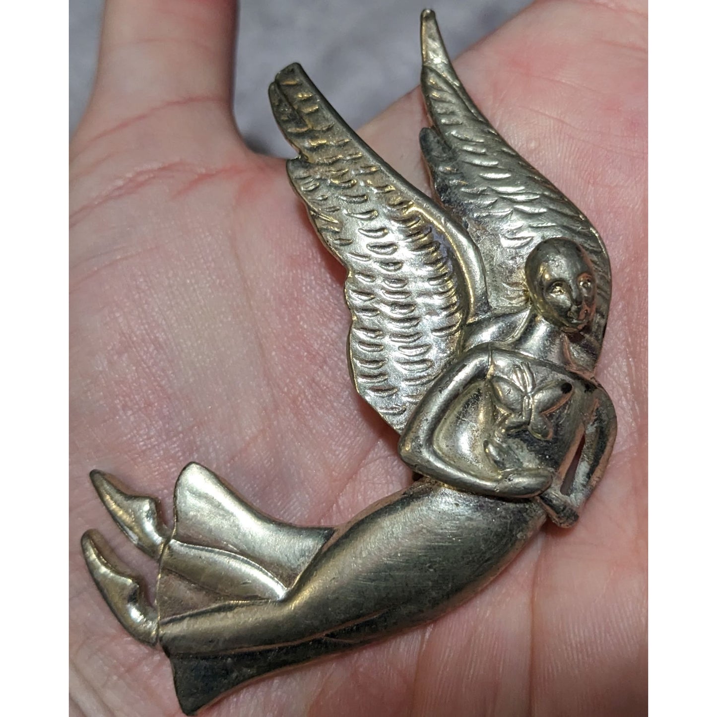 Vintage Angel Silver Tone Metal Visor Clip