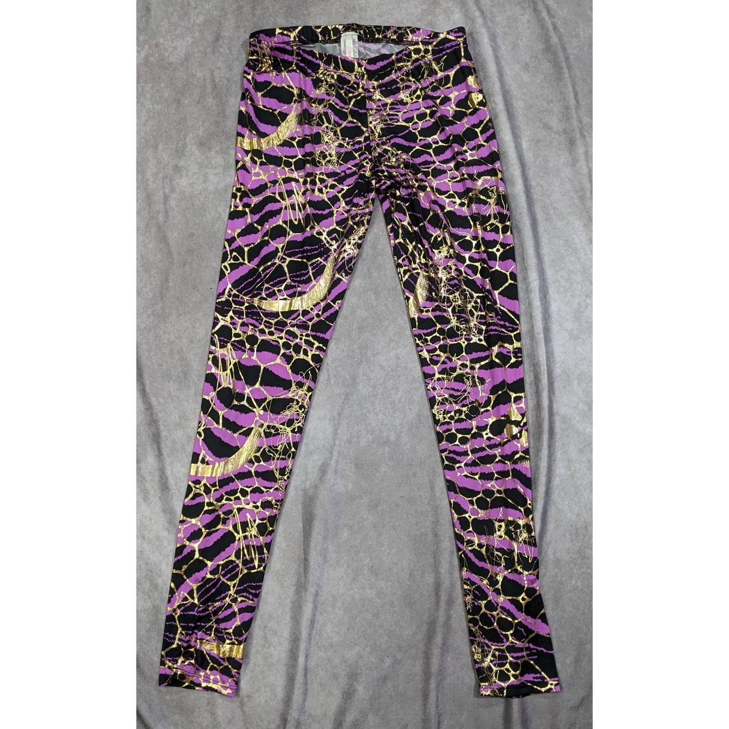 Purple Zebra Gold Accent Leggings by Cemi Ceri