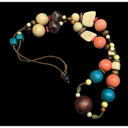 Rainbow Chunky Wood Beaded Statement Necklace