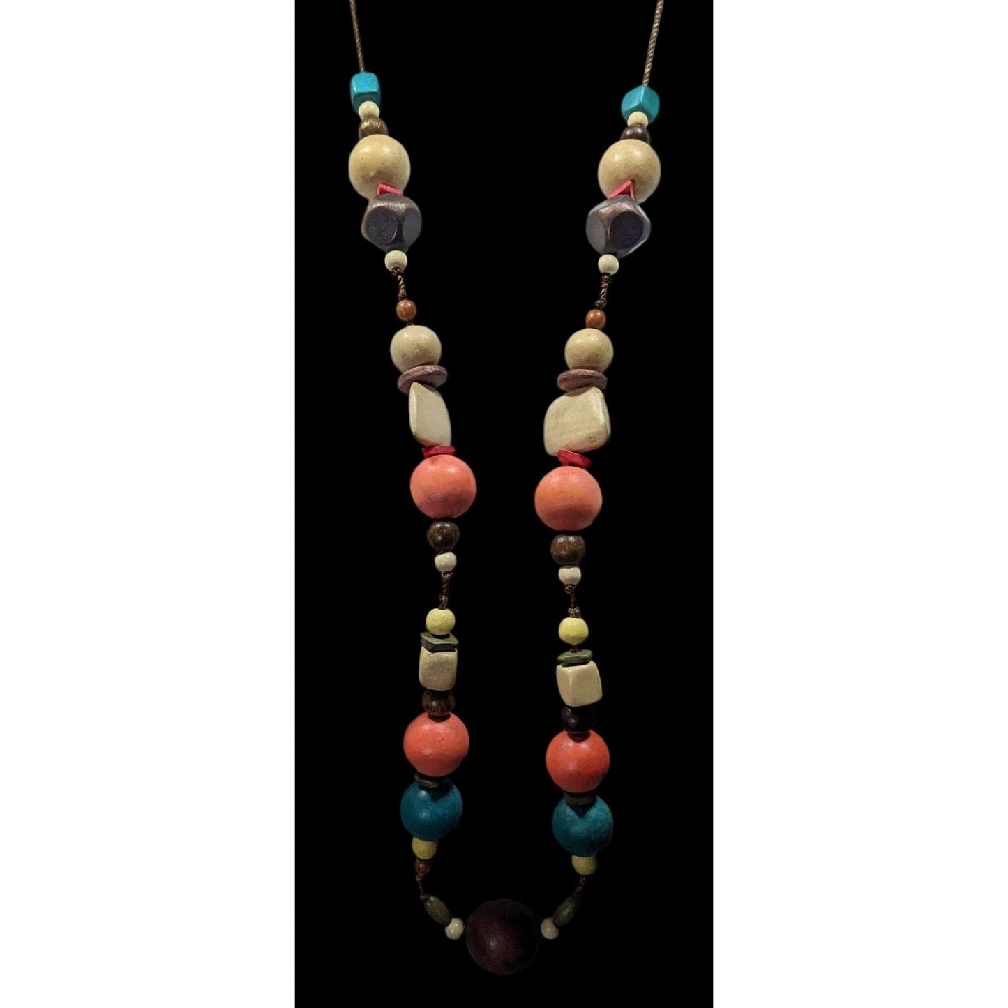 Rainbow Chunky Wood Beaded Statement Necklace