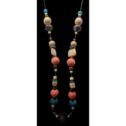 Rainbow Chunky Wood Beaded Statement Necklace