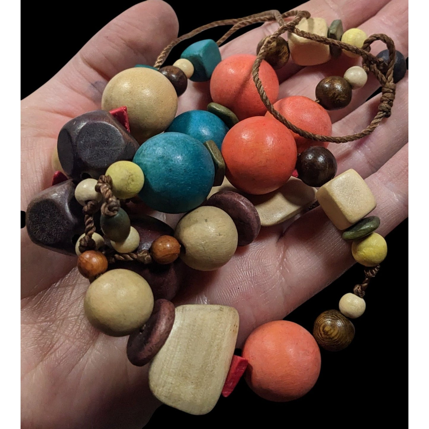 Rainbow Chunky Wood Beaded Statement Necklace