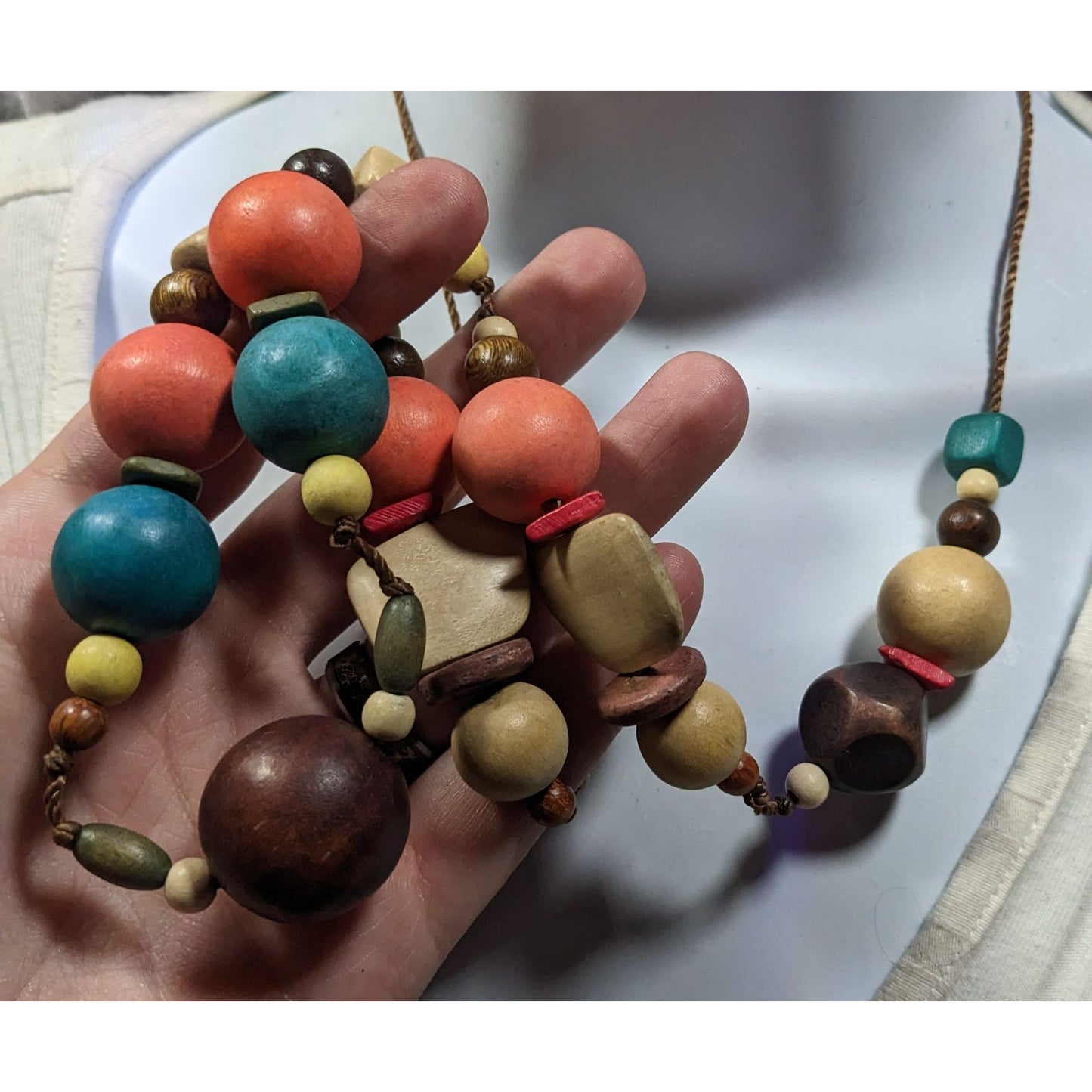 Rainbow Chunky Wood Beaded Statement Necklace
