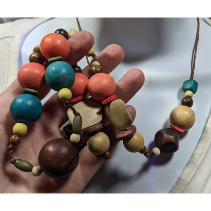 Rainbow Chunky Wood Beaded Statement Necklace