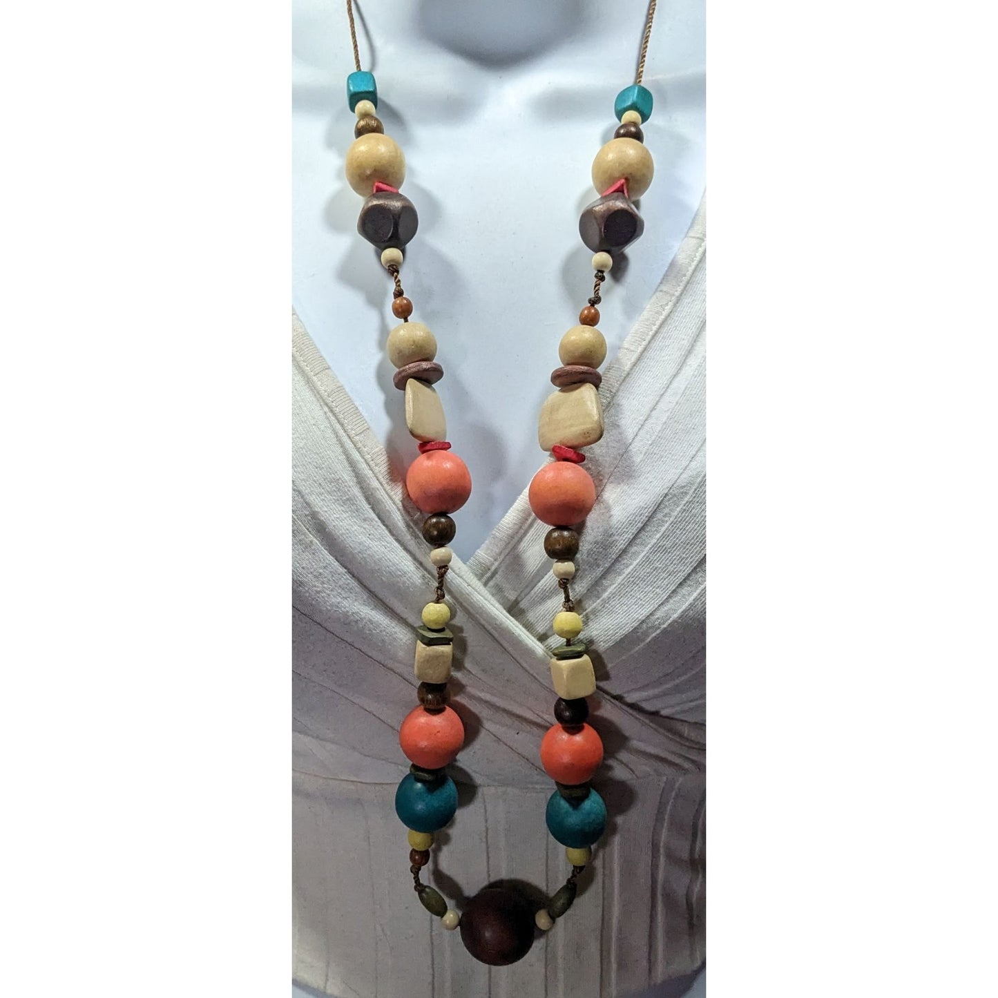 Rainbow Chunky Wood Beaded Statement Necklace