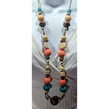 Rainbow Chunky Wood Beaded Statement Necklace