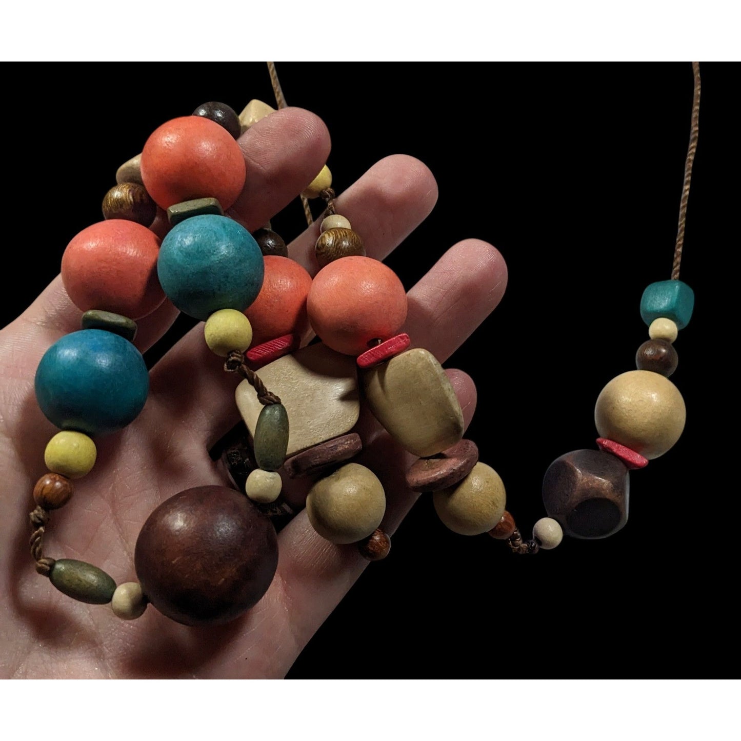 Rainbow Chunky Wood Beaded Statement Necklace